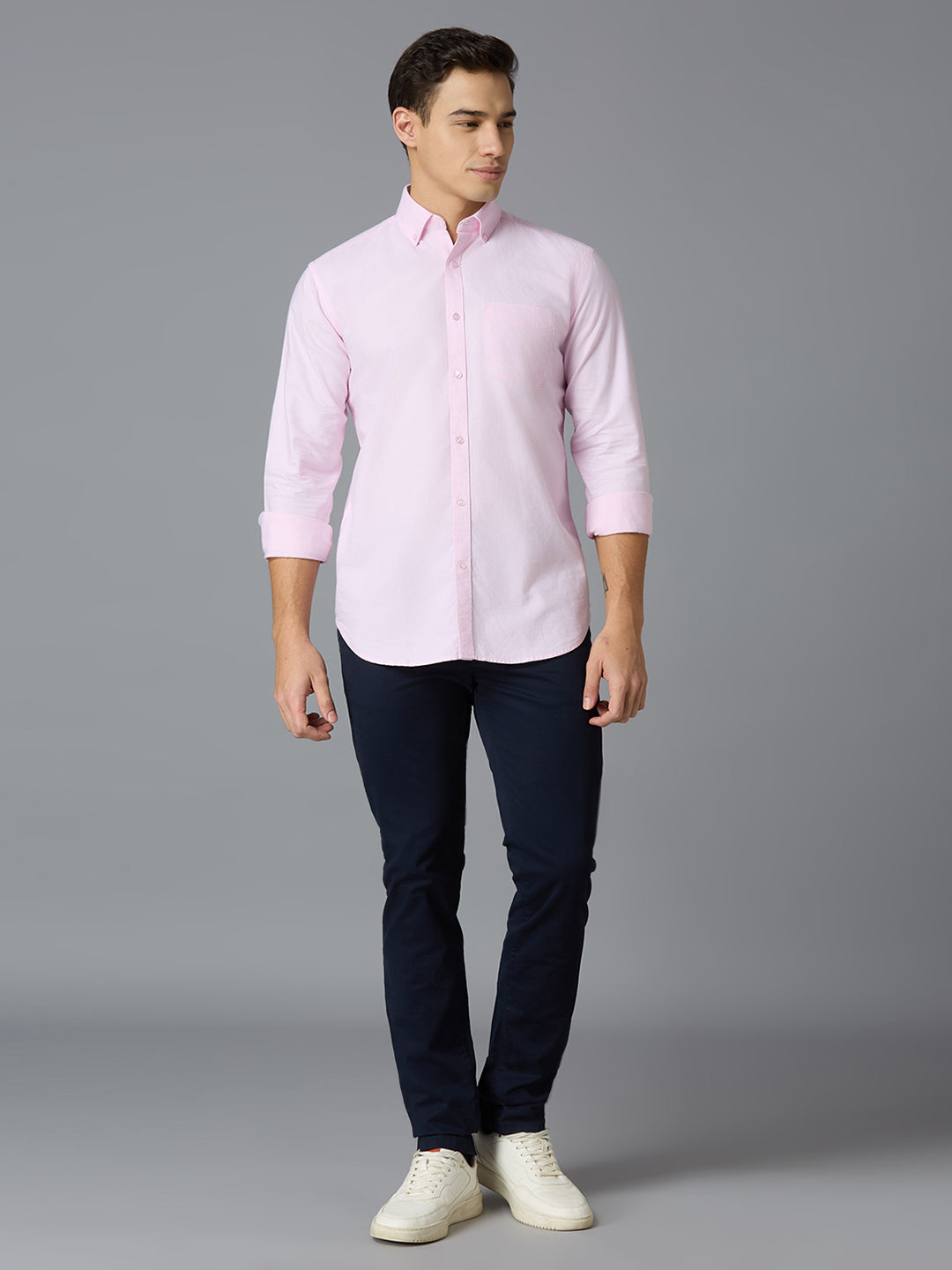 Pink 100% Cotton Self Design Regular Fit Smart Casual Full Sleeve Shirts