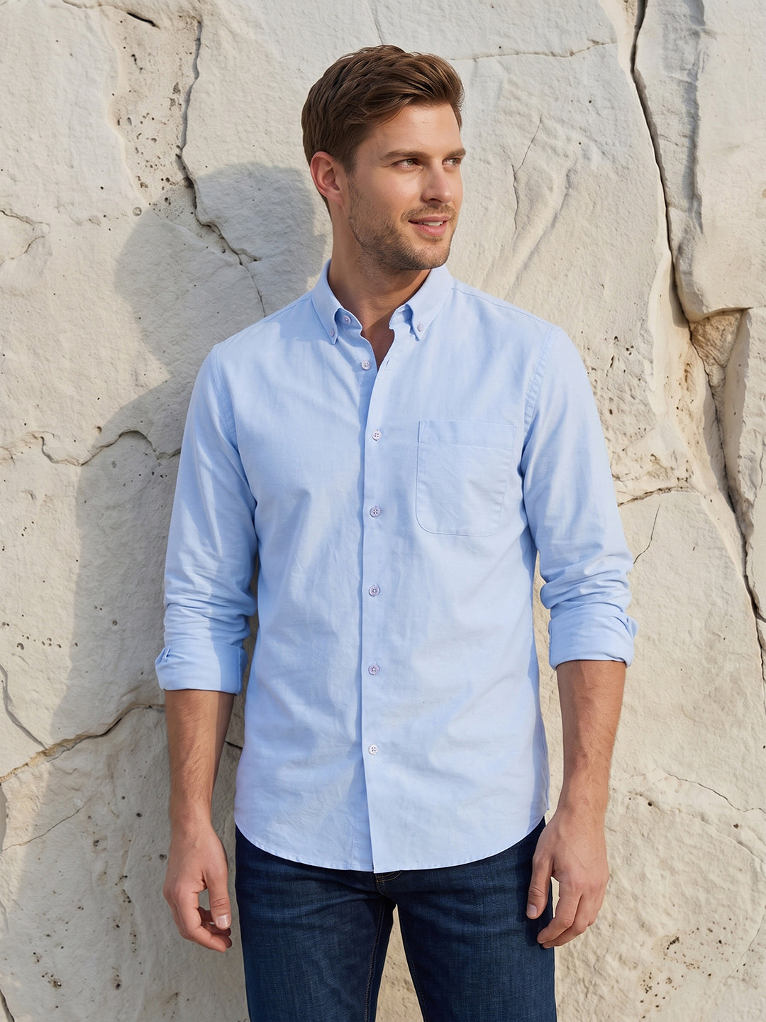 Men's Pure Cotton Oxford Regular Fit Full Sleeve Casual Shirt - Blue