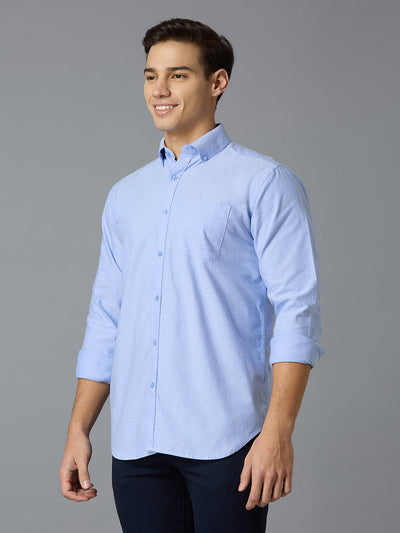 Men's Pure Cotton Oxford Oxford Regular Fit Full Sleeve Casual Shirt - Blue