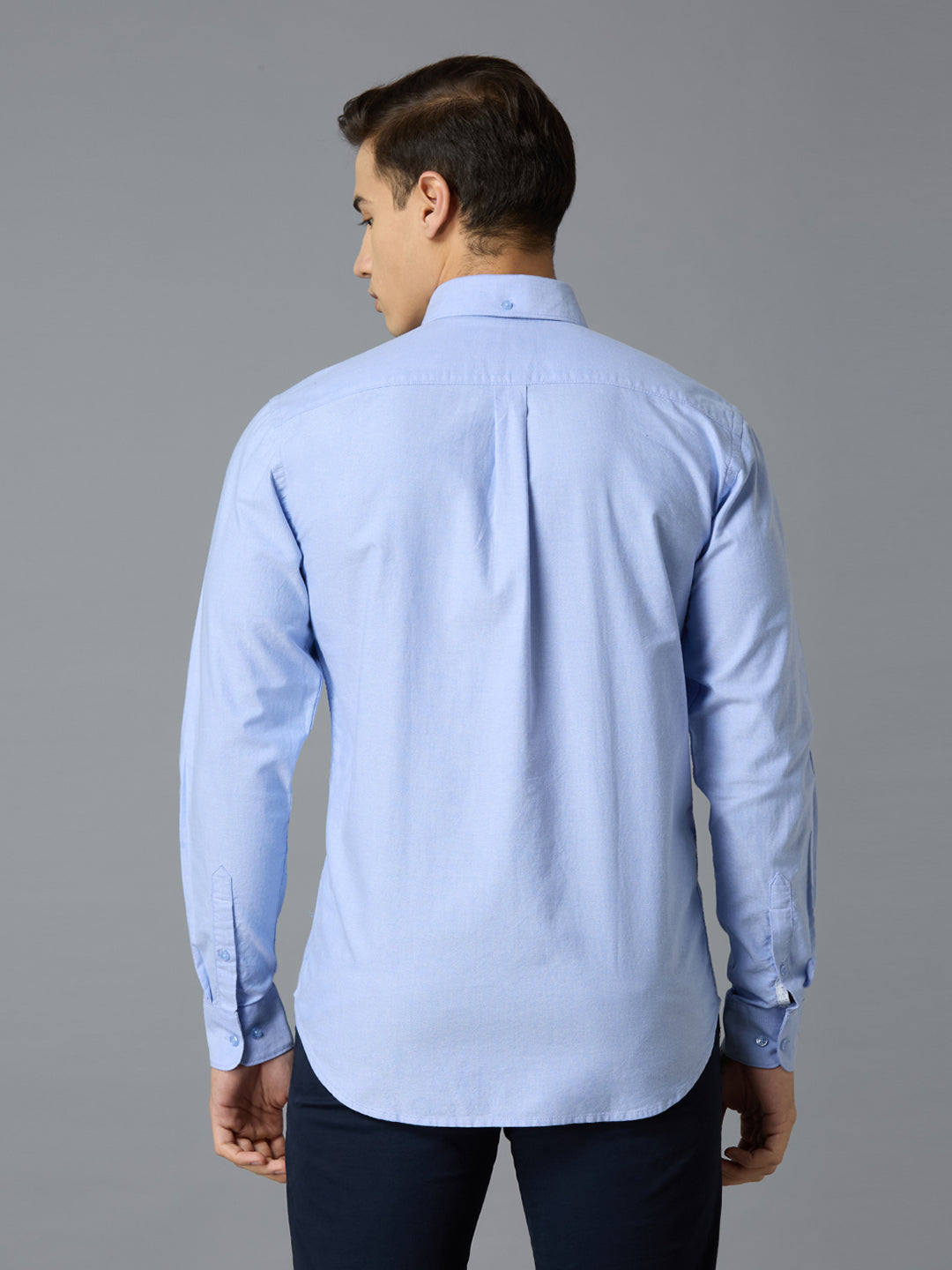 Sky Blue 100% Cotton Self Design Regular Fit Smart Casual Full Sleeve Shirts