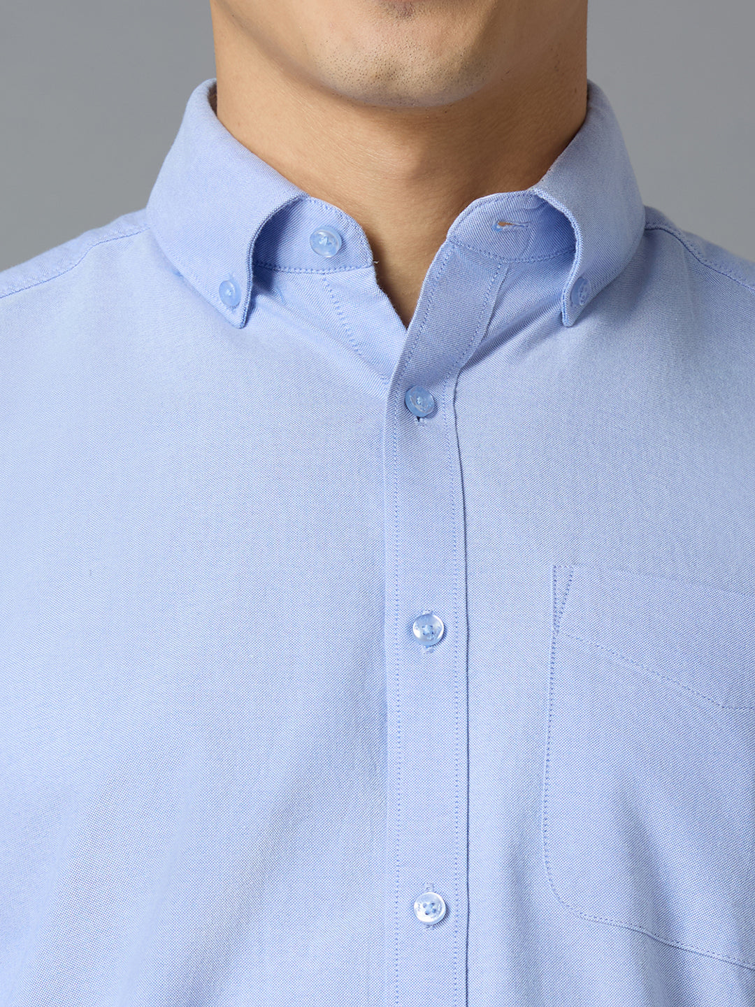 Sky Blue 100% Cotton Self Design Regular Fit Smart Casual Full Sleeve Shirts