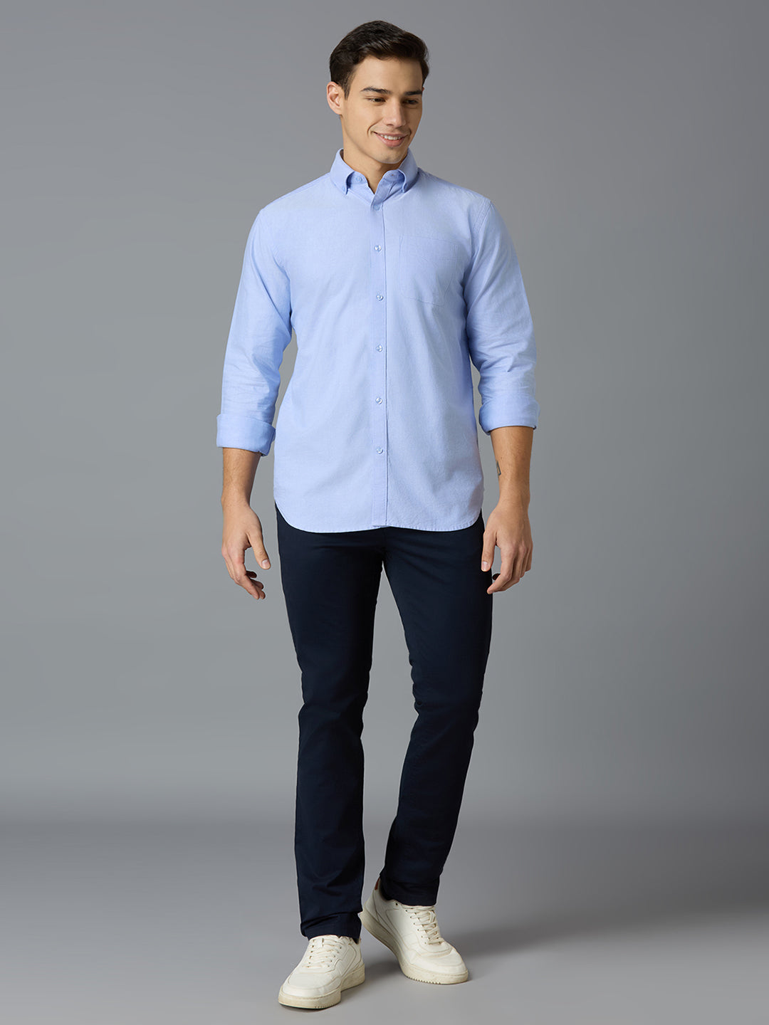 Sky Blue 100% Cotton Self Design Regular Fit Smart Casual Full Sleeve Shirts