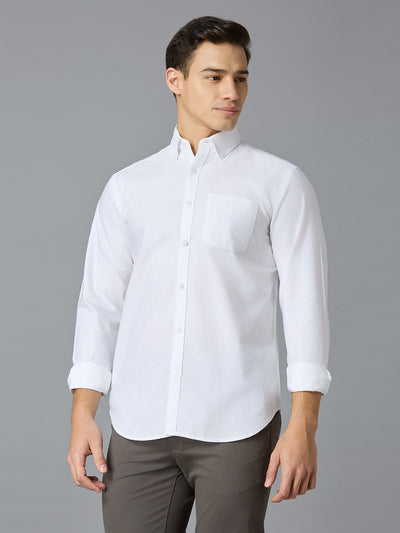 Men's Pure Cotton Oxford Oxford Regular Fit Full Sleeve Casual Shirt - White