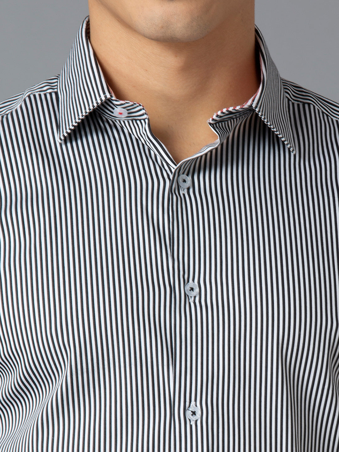Black 67% Cotton 28% Nylon 5% Spandex Stripes Slim Fit Smart Casual Full Sleeves Shirts