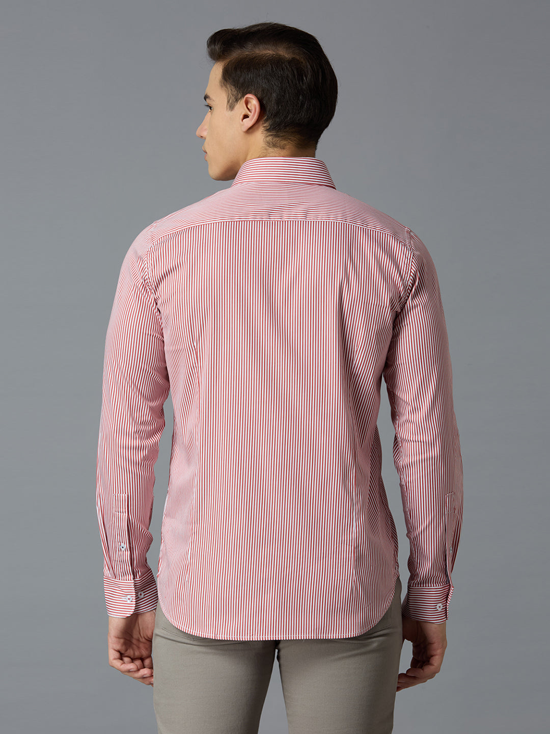 Red 67% Cotton 28% Nylon 5% Spandex Stripes Slim Fit Smart Casual Full Sleeves Shirts
