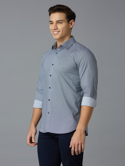 Men's Pure Cotton Printed Printed Slim Fit Full Sleeve Casual Shirt - Blue