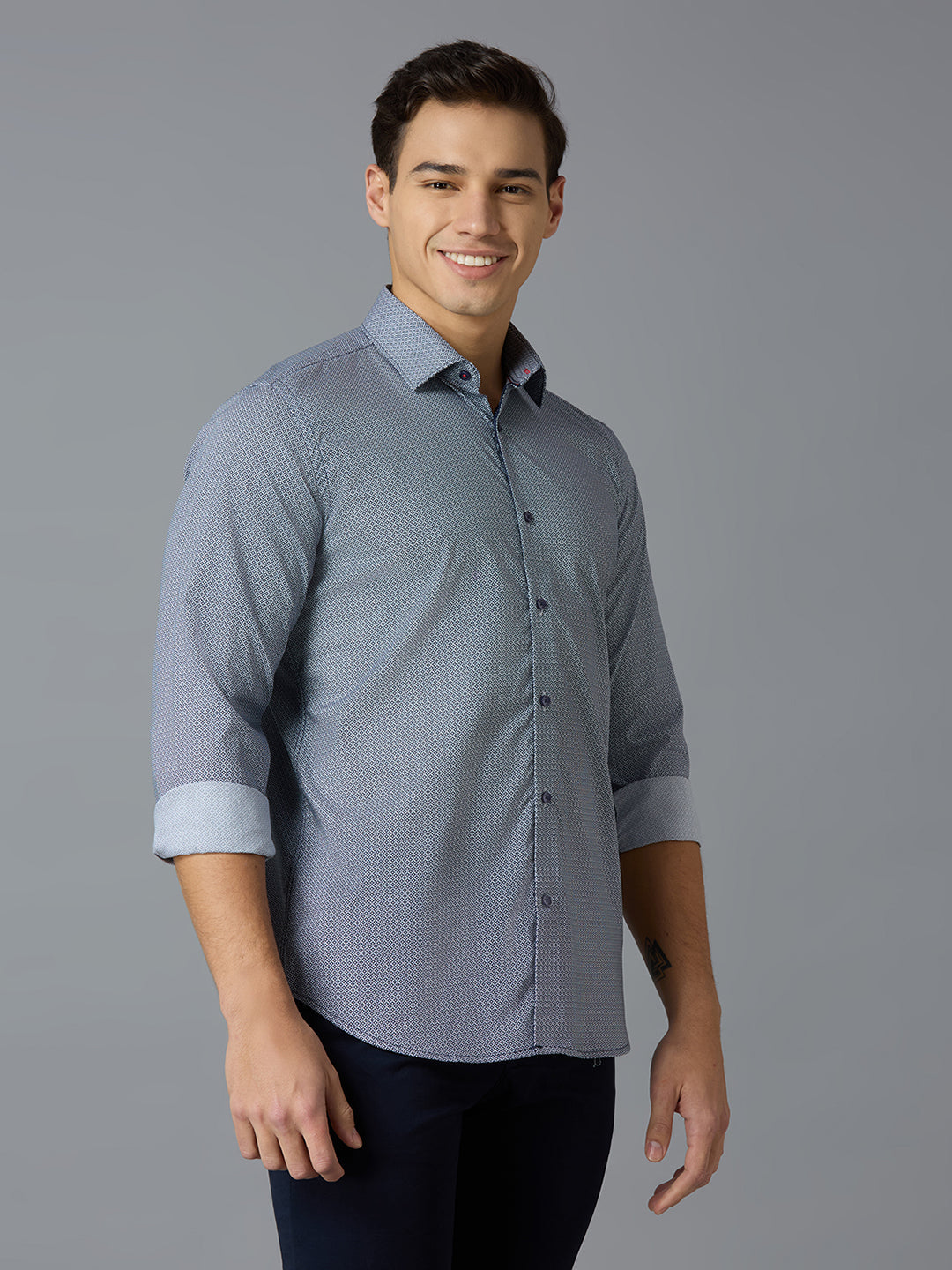 Blue 100% Cotton Printed Slim Fit Smart Casual Full Sleeves Shirts