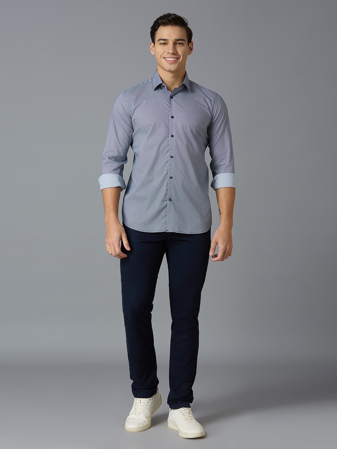 Blue 100% Cotton Printed Slim Fit Smart Casual Full Sleeves Shirts