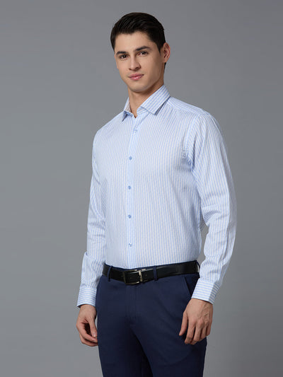 Men's Pure Cotton Printed Regular Fit Full Sleeve Formal Shirt - Blue
