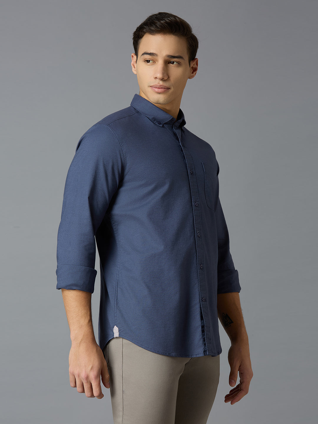 Ash Blue 100% Cotton Solid Slim fit Smart Casual Full Sleeve Shirts