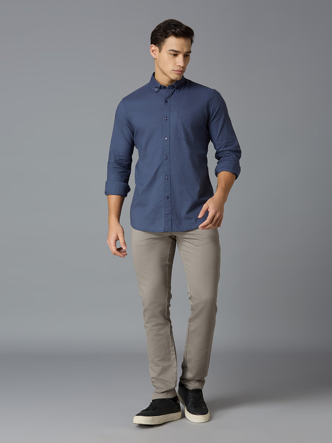Ash Blue 100% Cotton Solid Slim fit Smart Casual Full Sleeve Shirts