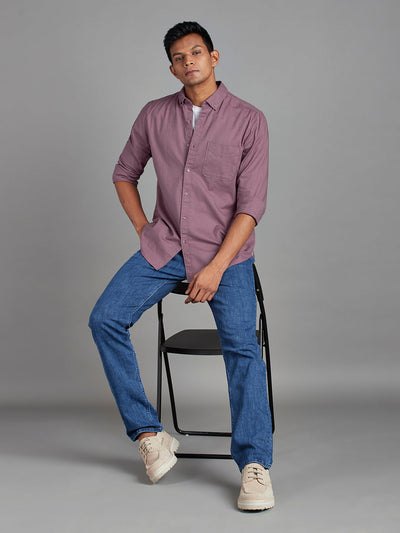 Men's Pure Cotton Plain Slim Fit Full Sleeve Casual Shirt - Purple
