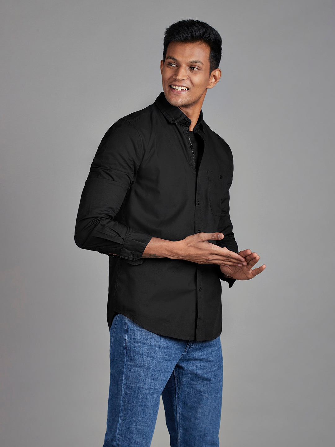 Black Menswear Topwear Shirts