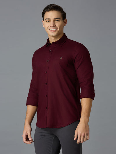Men's Pure Cotton Plain Slim Fit Full Sleeve Casual Shirt - Red