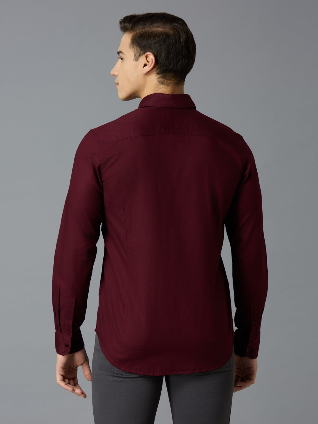 Burgundy 100% Cotton Solid Slim Fit Smart Casual Full Sleeves Shirts