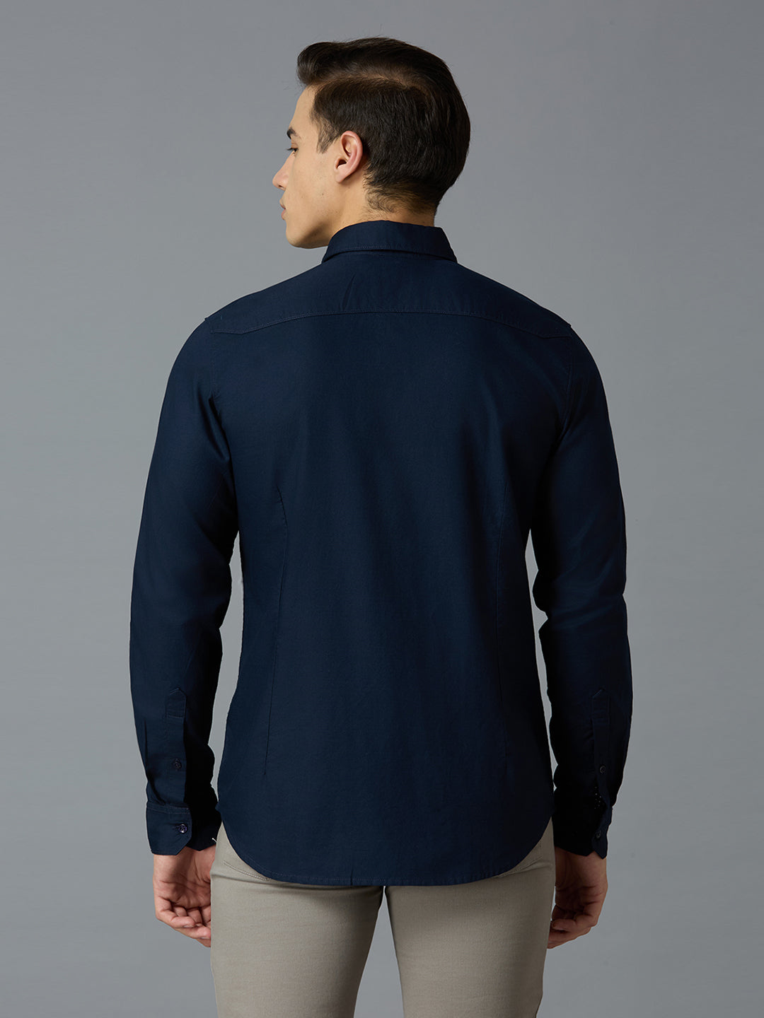 Navy 100% Cotton Solid Slim Fit Smart Casual Full Sleeves Shirts