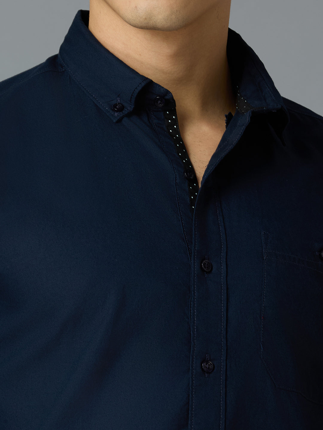 Navy 100% Cotton Solid Slim Fit Smart Casual Full Sleeves Shirts