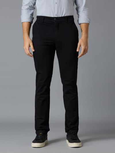 Black 97% Cotton 3% Spandex Plain Tailor Fit Smart Casual Cross Pocket Trousers