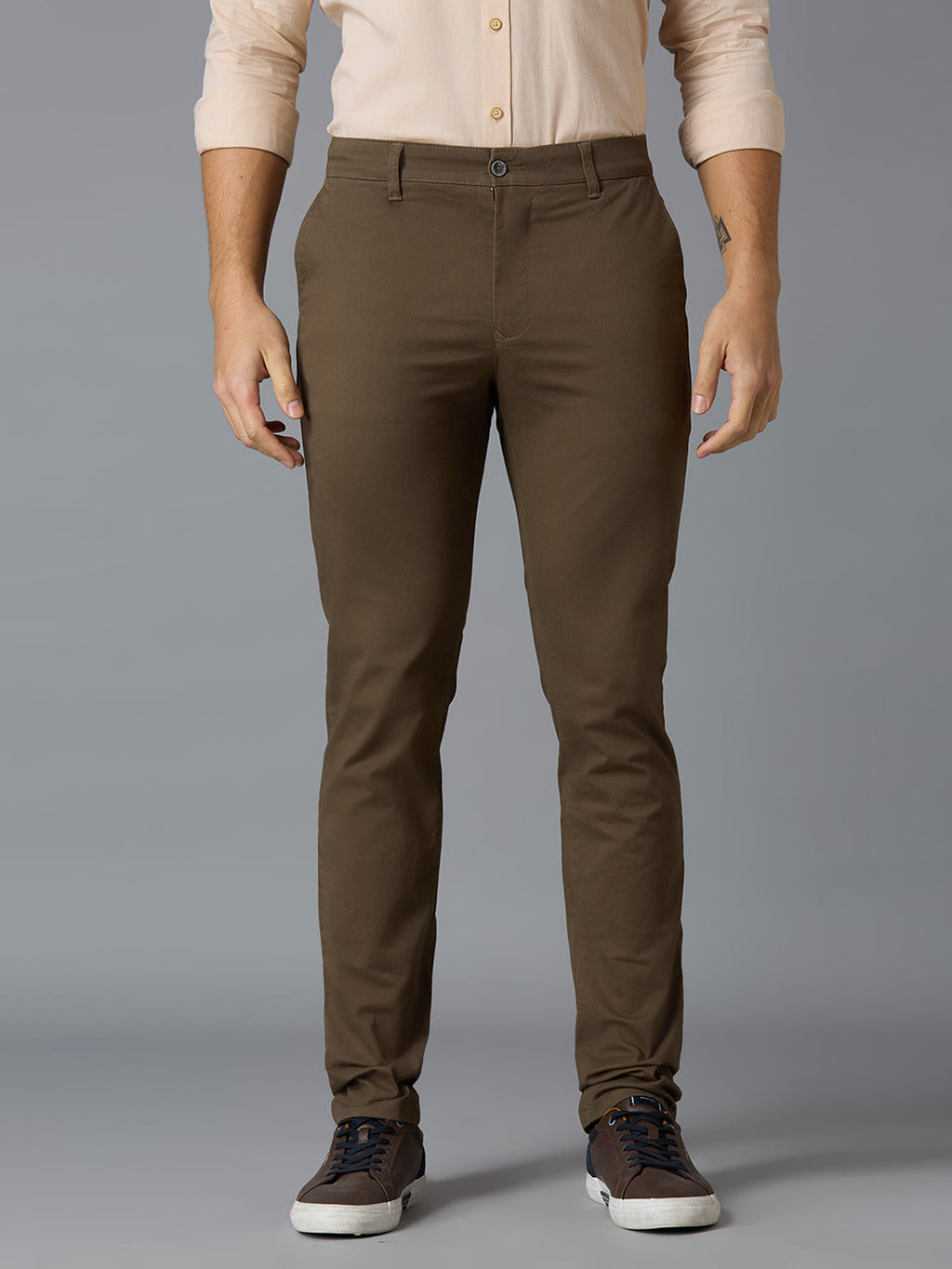Brown - Flex Cotton Elasticated Plain Pant 08
