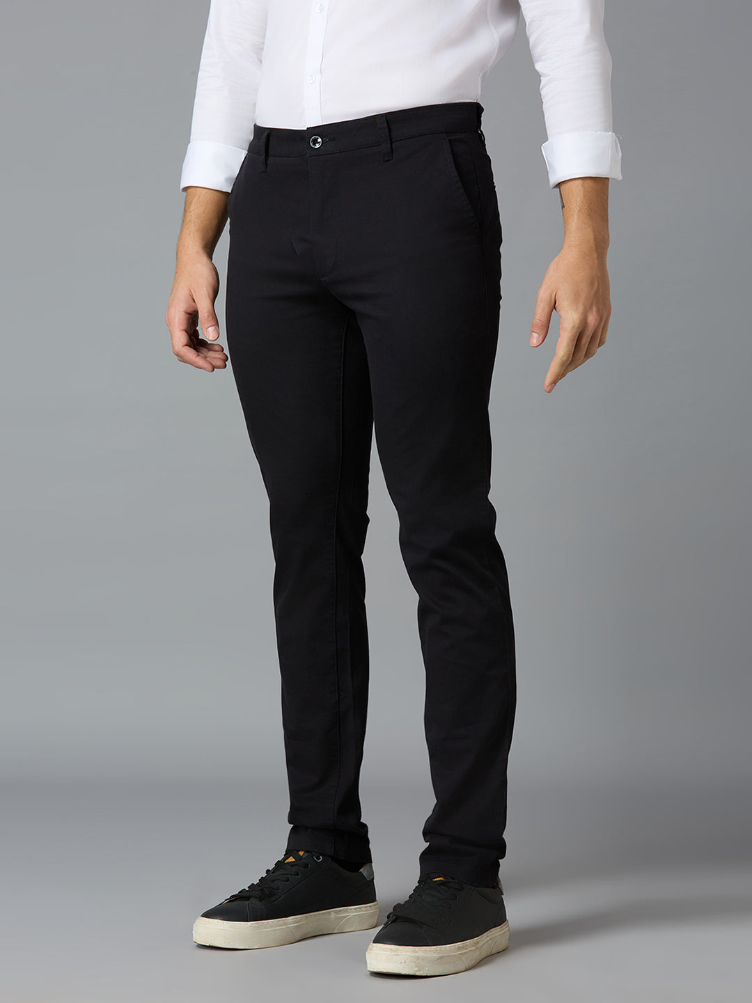 Black 97% Cotton 3% Spandex Dobby Tailor Fit Smart Casual Cross Pocket Trousers