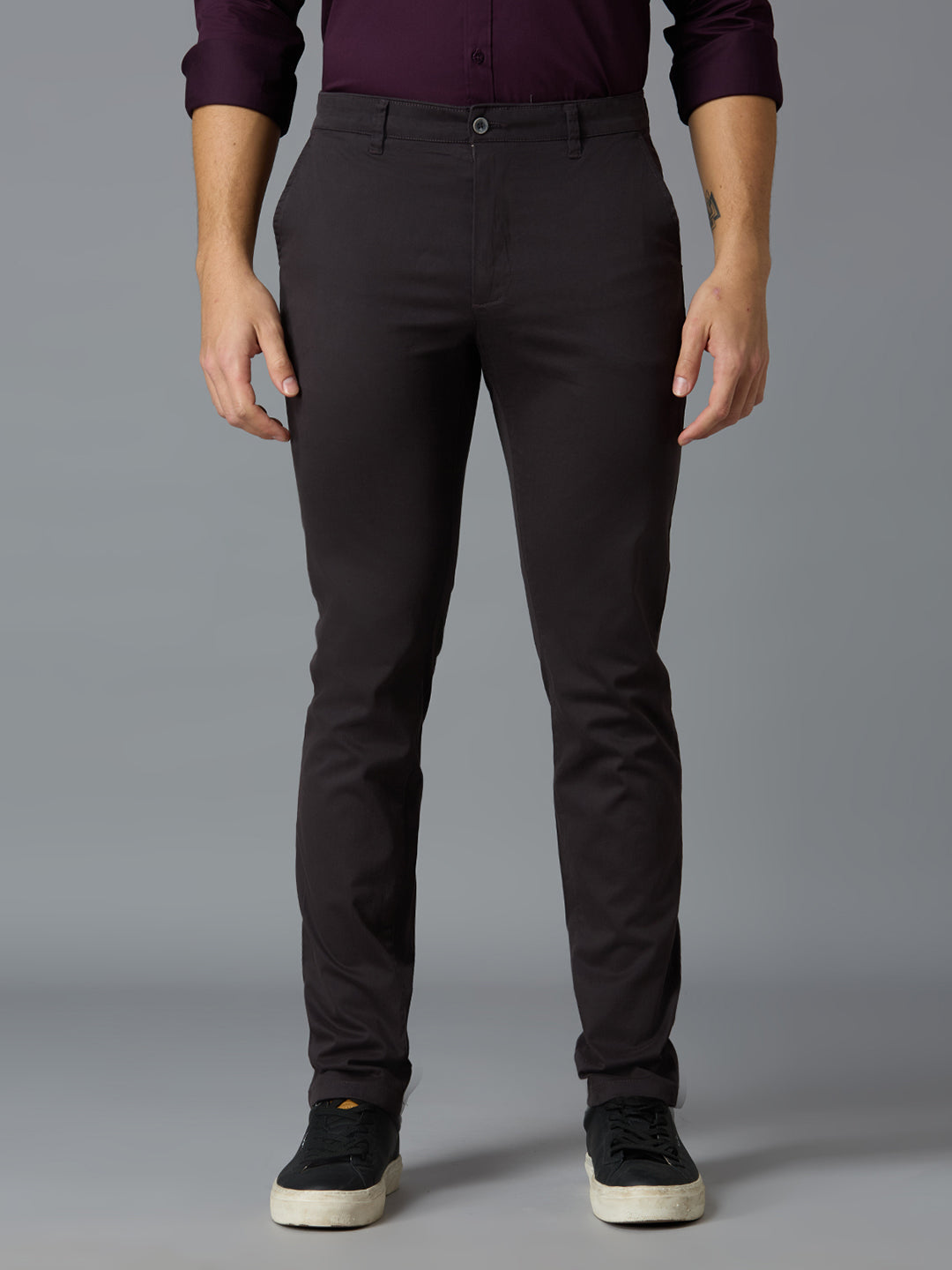 Grey 97% Cotton 3% Spandex Dobby Tailor Fit Smart Casual Cross Pocket Trousers