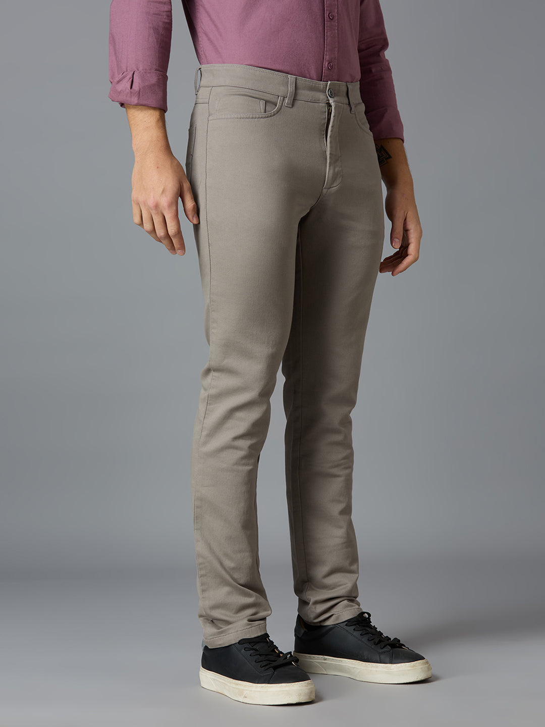 Cement 97% Cotton 3% Spandex Plain Tailor Fit Smart Casual 5 Pocket Trousers