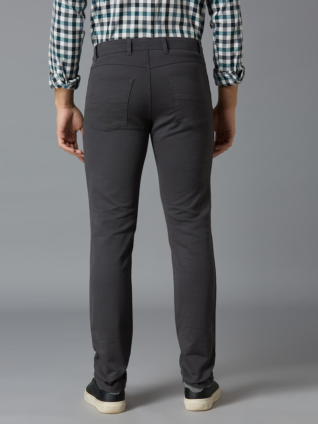 Grey 97% Cotton 3% Spandex Plain Tailor Fit Smart Casual 5 Pocket Trousers