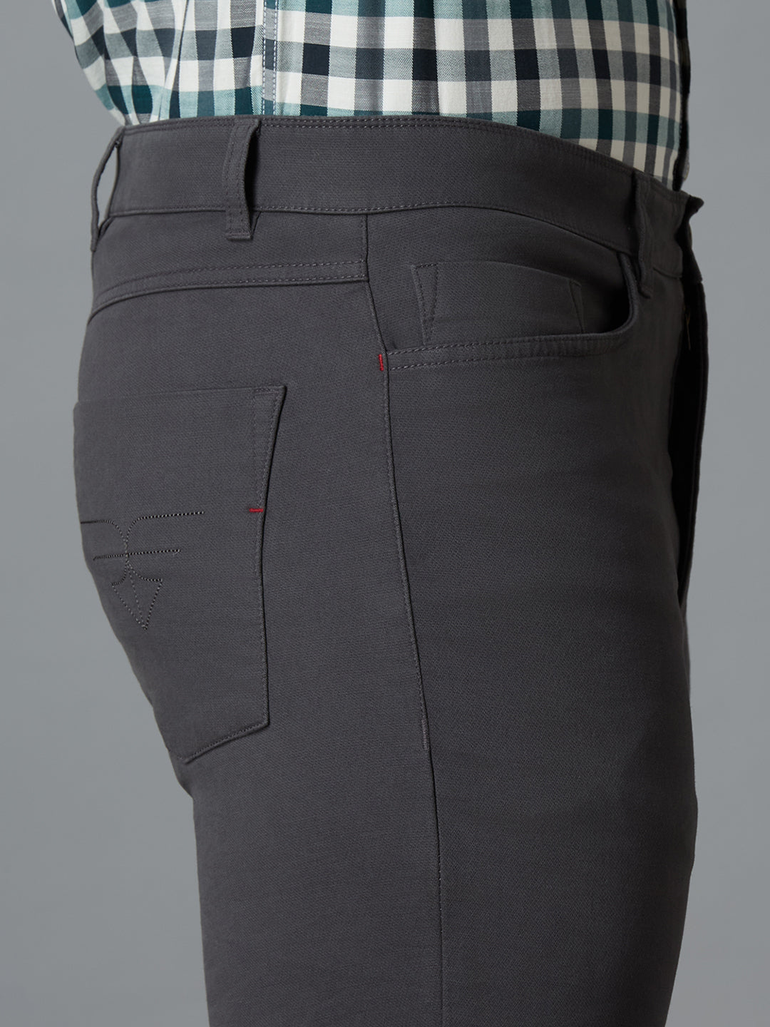 Grey 97% Cotton 3% Spandex Plain Tailor Fit Smart Casual 5 Pocket Trousers