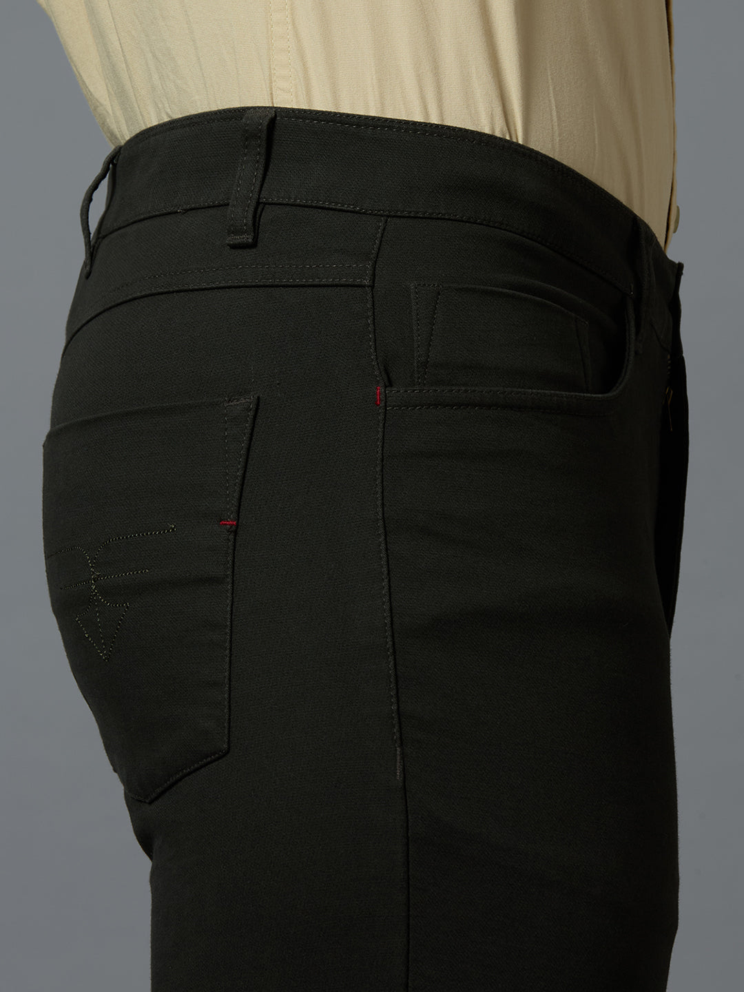 Olive 97% Cotton 3% Spandex Plain Tailor Fit Smart Casual 5 Pocket Trousers