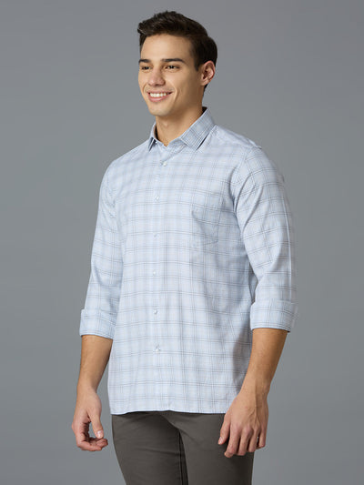 Men's Pure Cotton Checks Slim Fit Full Sleeve Casual Shirt - Blue