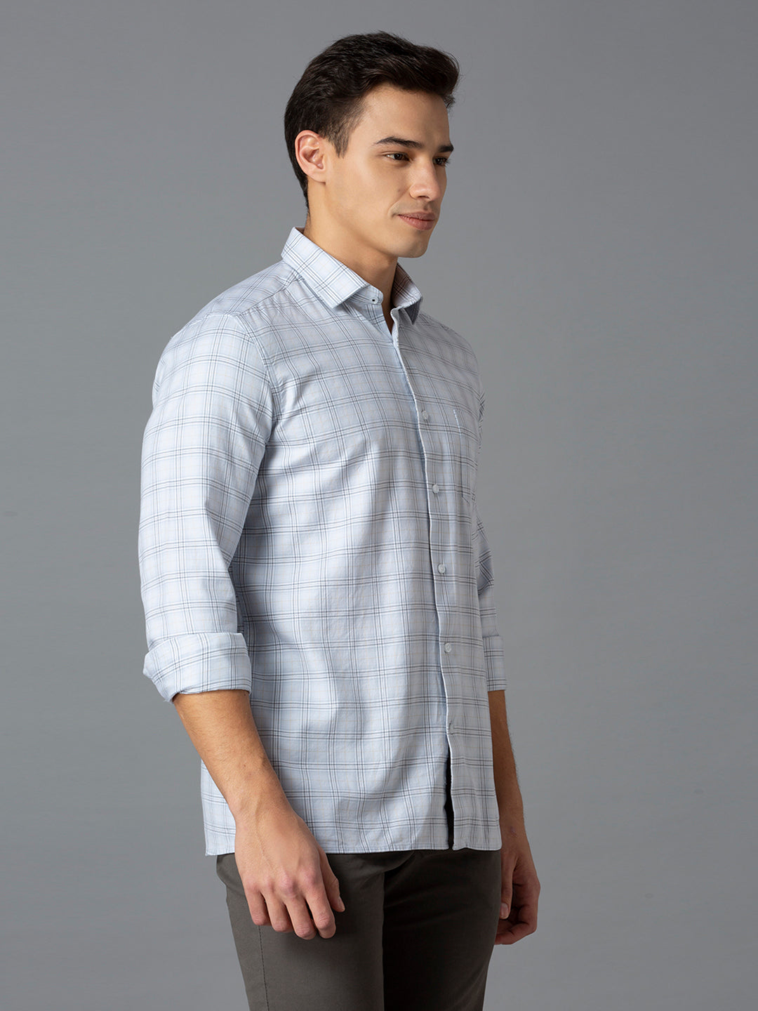 Blue 100% Cotton Checks Slim Fit Smart Casual Full Sleeves Shirts