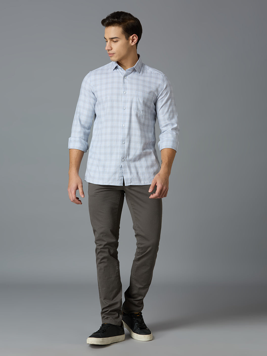 Blue 100% Cotton Checks Slim Fit Smart Casual Full Sleeves Shirts