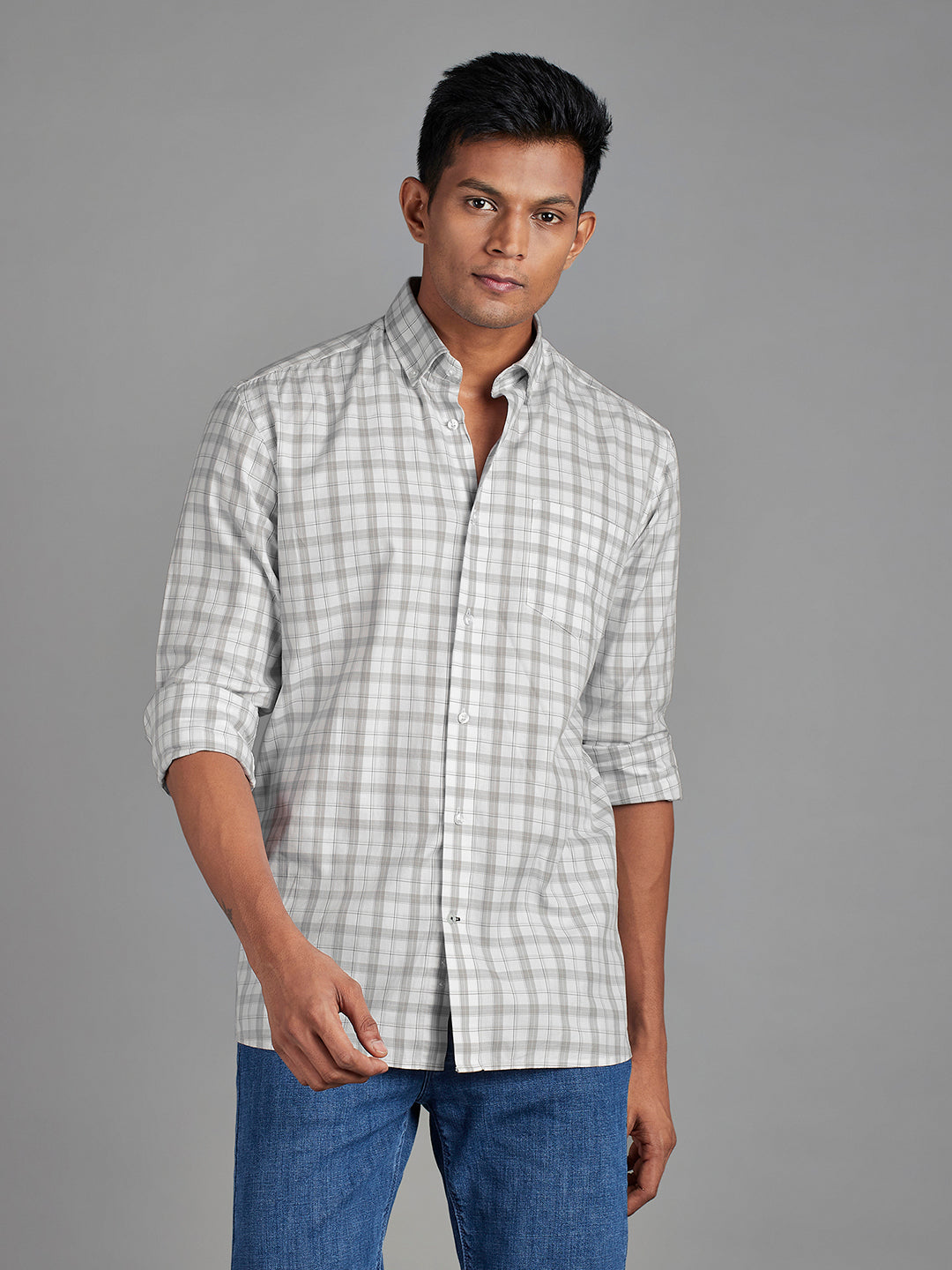 White/Light Grey Menswear Topwear Shirts