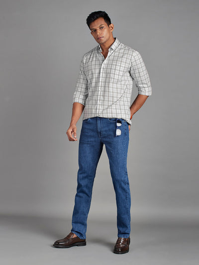 Men's Pure Cotton Checks Regular Fit Full Sleeve Casual Shirt - White & Grey