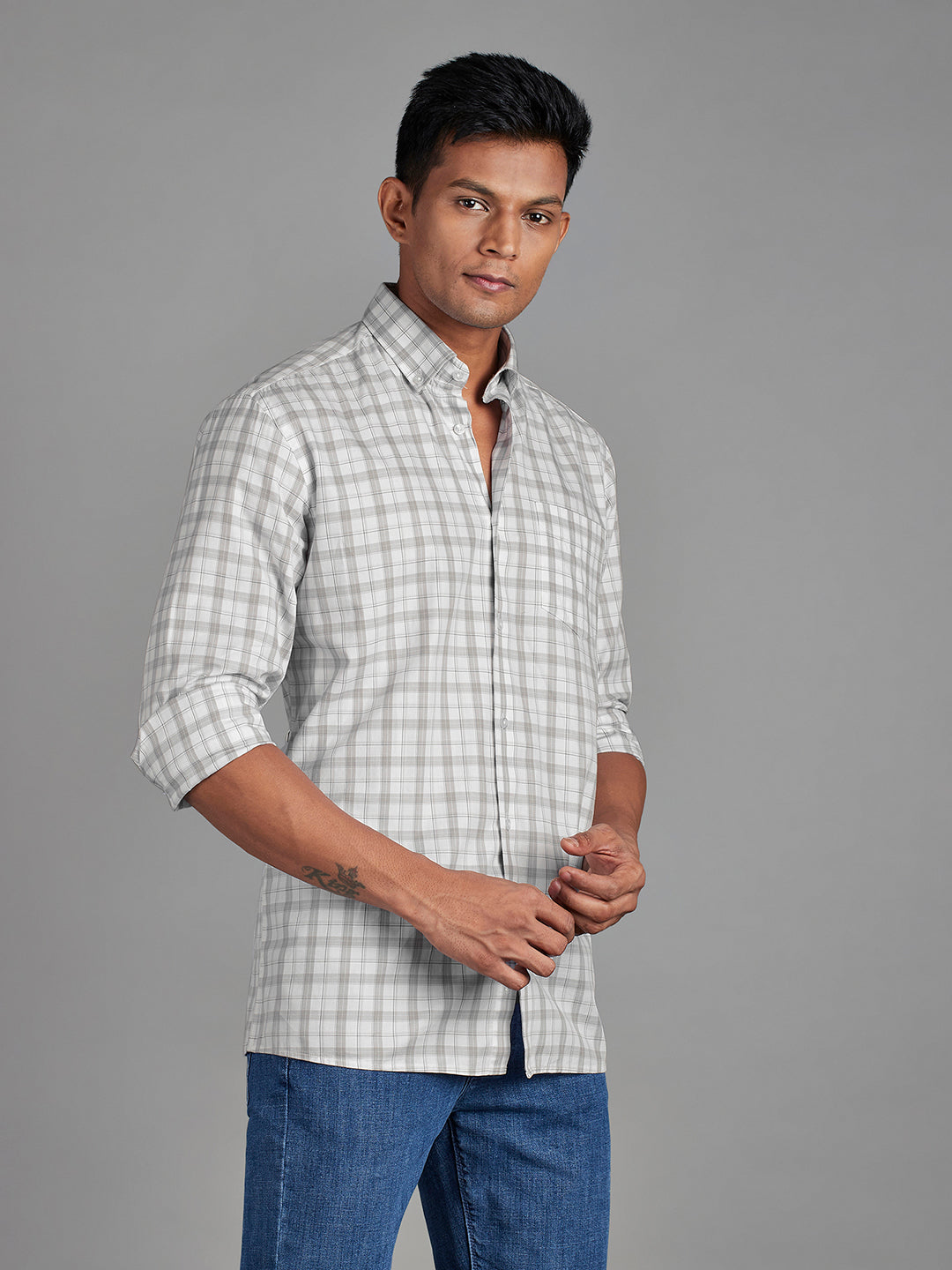 White/Light Grey Menswear Topwear Shirts