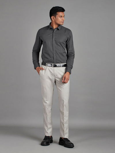 Men's Pure Cotton Fil a Fil Slim Fit Full Sleeve Formal Shirt - Black