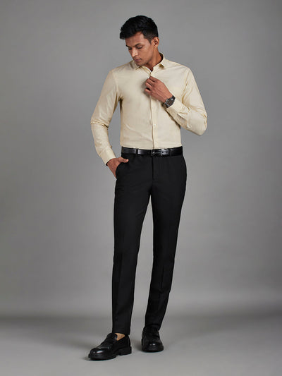 Men's Pure Cotton Fil a Fil Fil a Fil Slim Fit Full Sleeve Formal Shirt - Beige