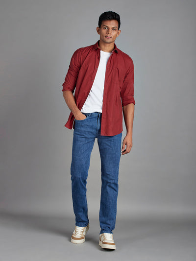Men's Pure Cotton Fil a Fil Fil a Fil Slim Fit Full Sleeve Formal Shirt - Red