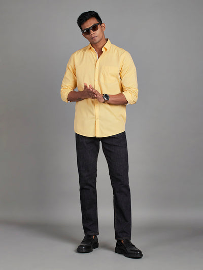 Men's Pure Cotton Fil a Fil Fil a Fil Slim Fit Full Sleeve Formal Shirt - Yellow