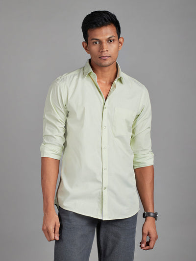Men's Pure Cotton Fil a Fil Fil a Fil Slim Fit Full Sleeve Formal Shirt - Green