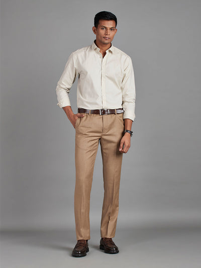 Men's Pure Cotton Oxford Oxford Regular Fit Full Sleeve Casual Shirt - Beige