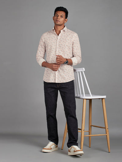 Men's Cotton Linen Printed Printed Slim Fit Full Sleeve Casual Shirt - Pink