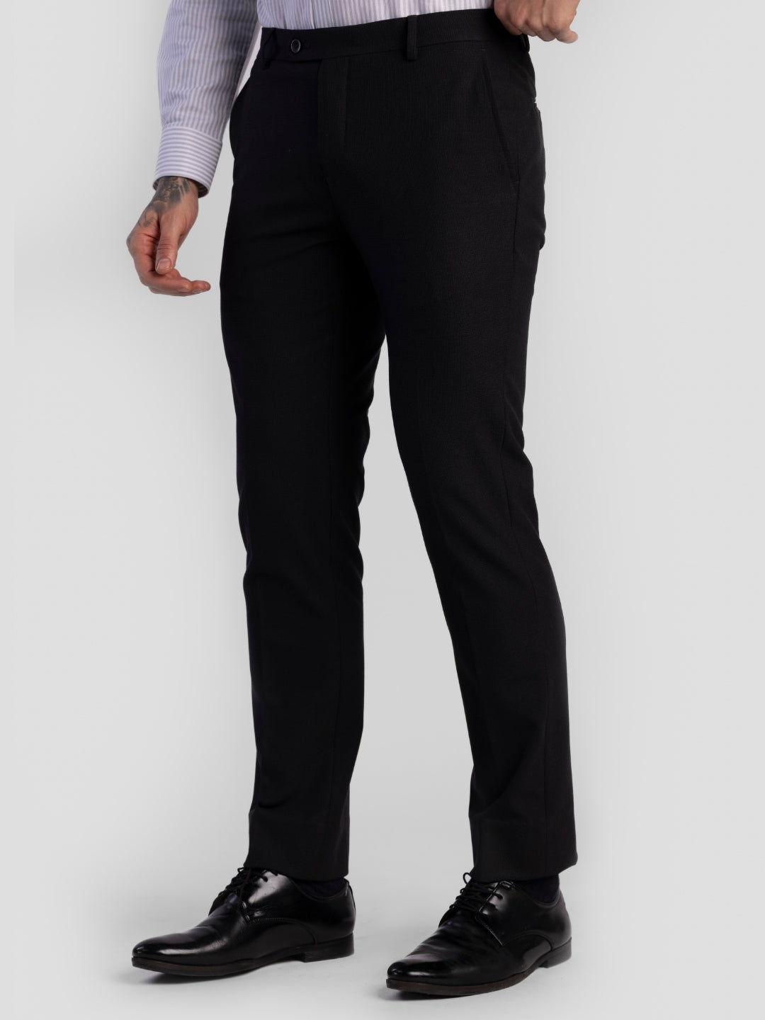 Black Poly Viscose Blend Trousers for Men | Tailor Fit Luxury Wear
