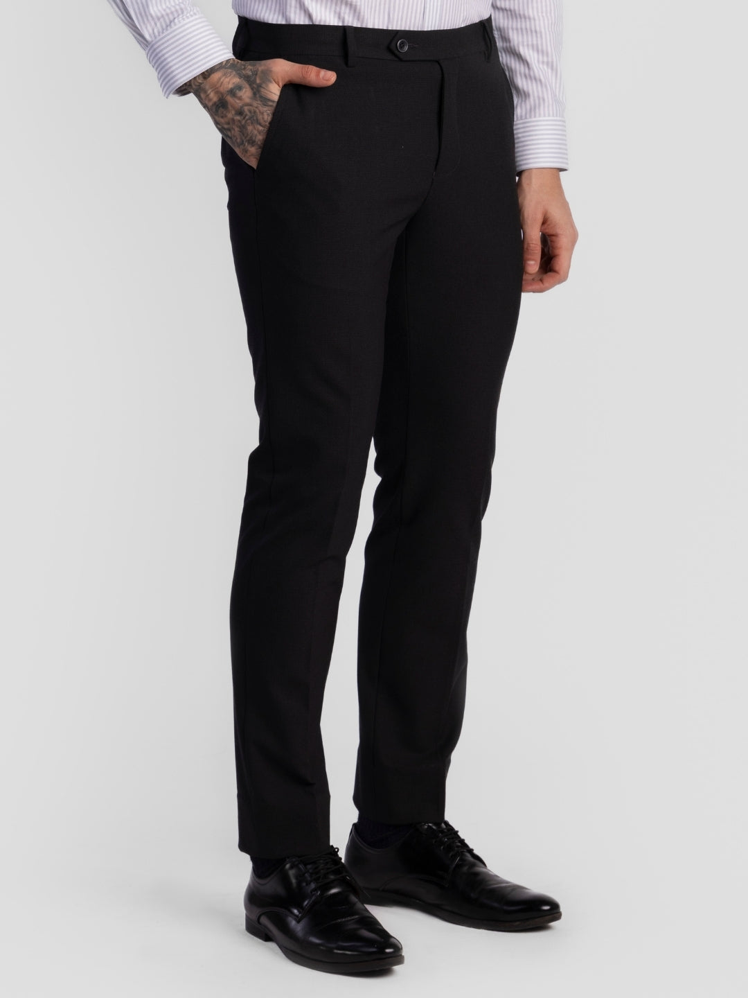 Black Poly Viscose Blend Trousers for Men | Tailor Fit Luxury Wear