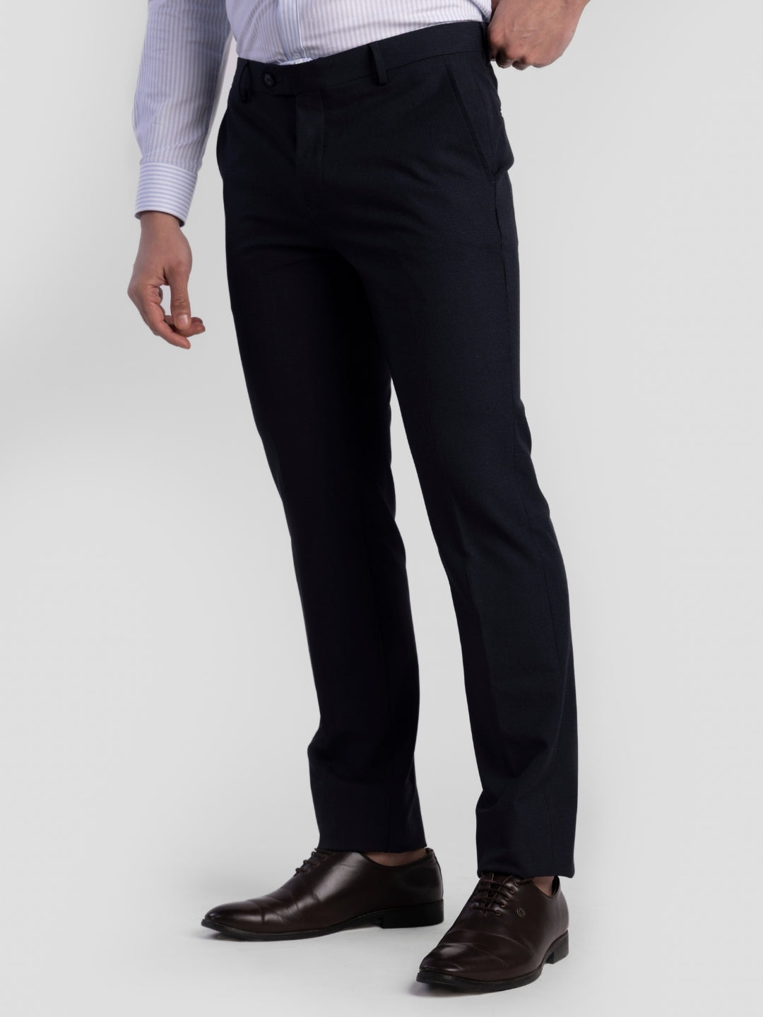 Navy Poly Viscose Blend Trousers for Men | Tailor Fit Luxury Wear
