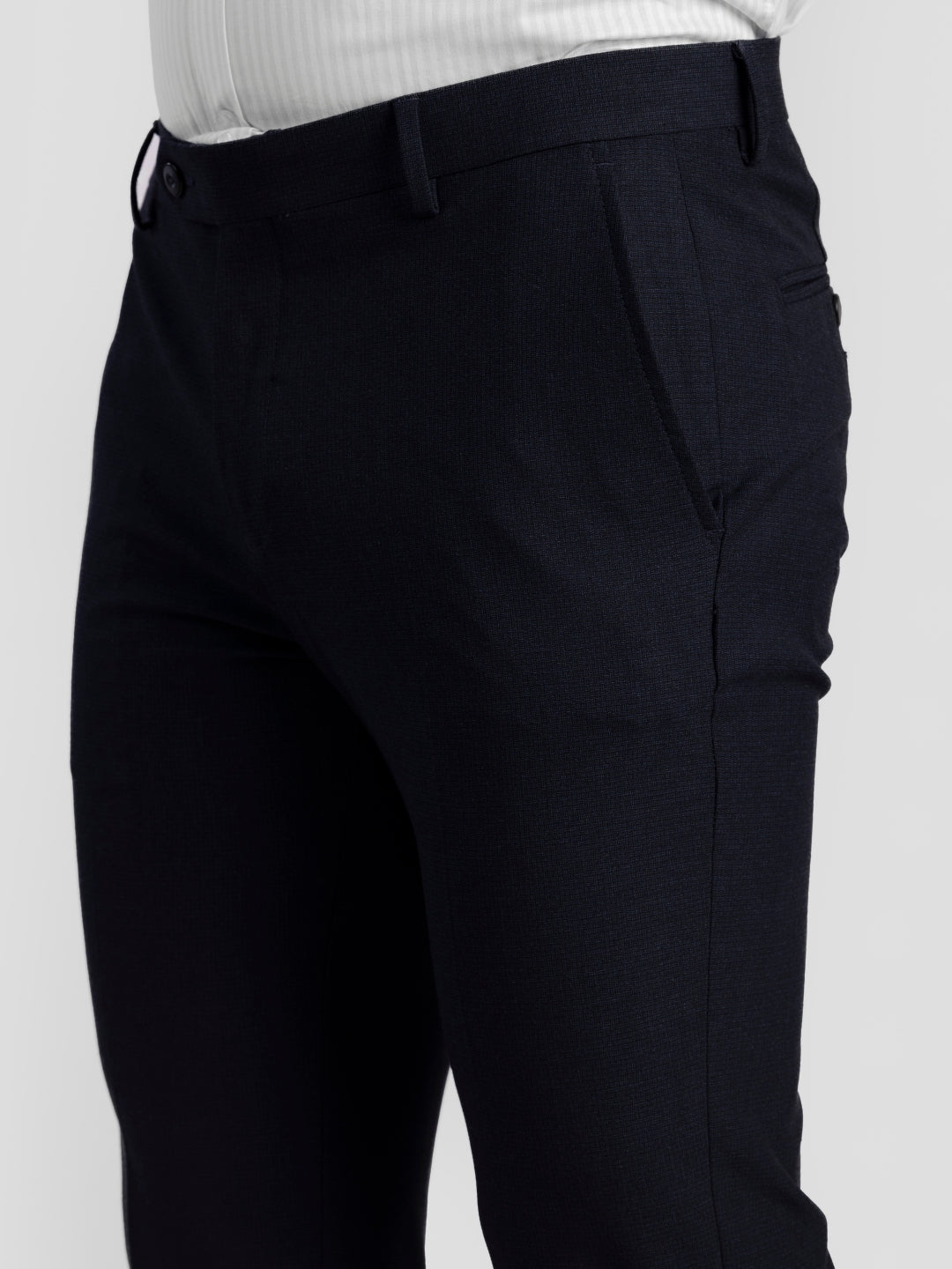 Navy Poly Viscose Blend Trousers for Men | Tailor Fit Luxury Wear