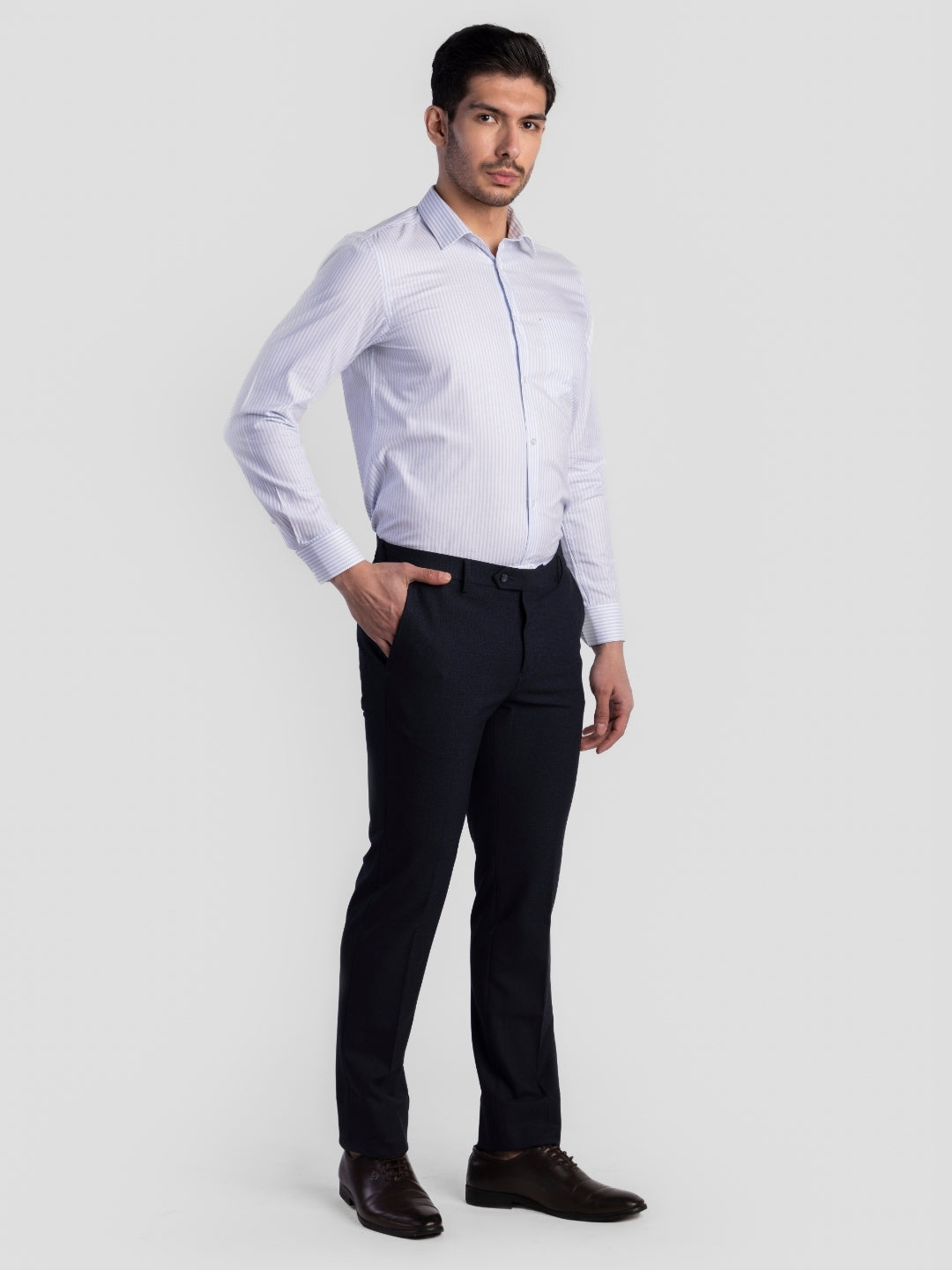 Navy Poly Viscose Blend Trousers for Men | Tailor Fit Luxury Wear