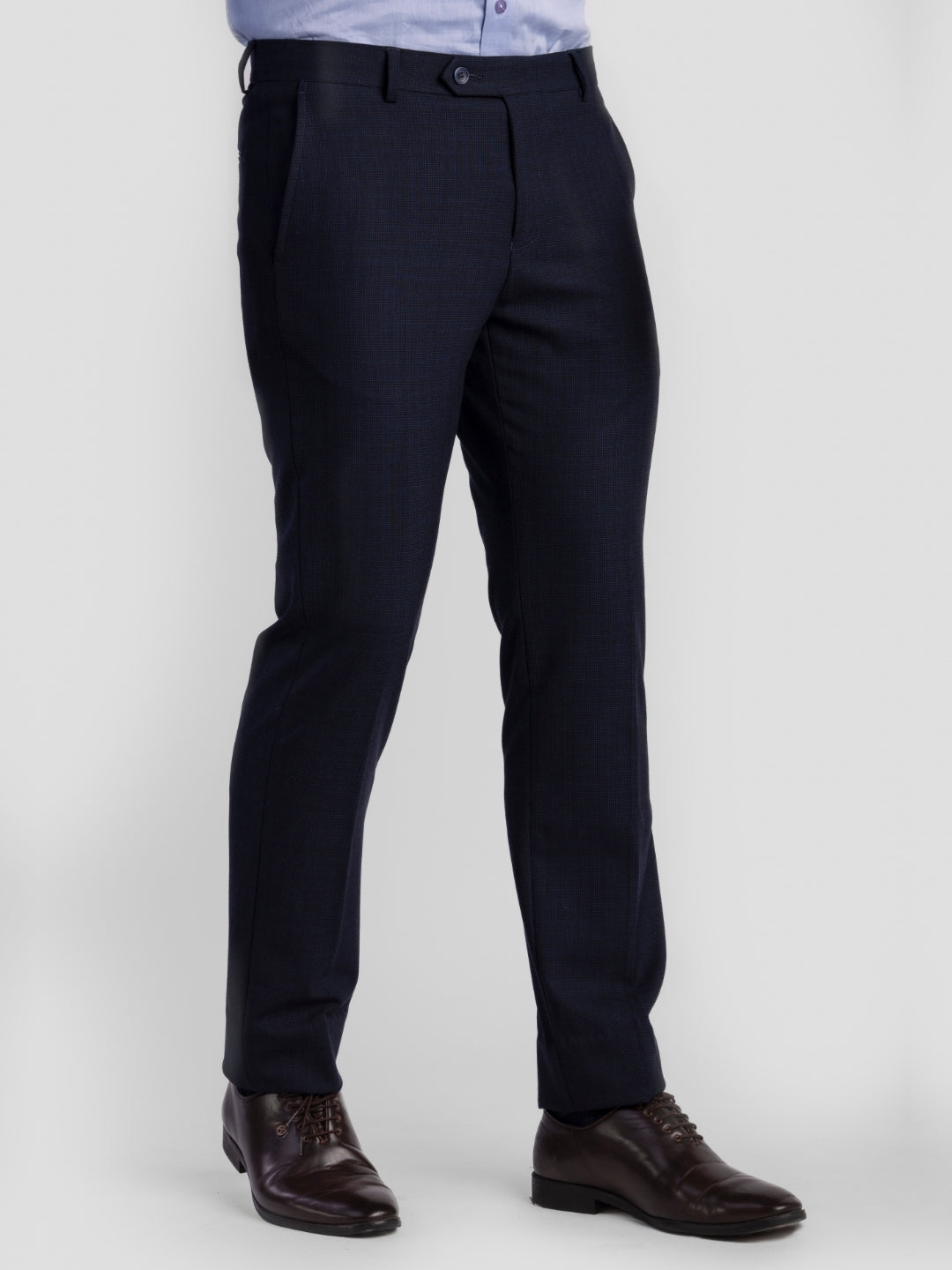 Navy Poly Viscose Blend Trousers for Men | Tailor Fit Luxury Wear