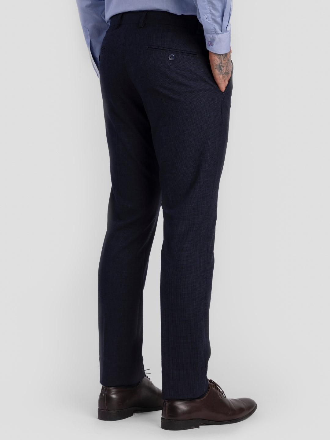 Navy Poly Viscose Blend Trousers for Men | Tailor Fit Luxury Wear