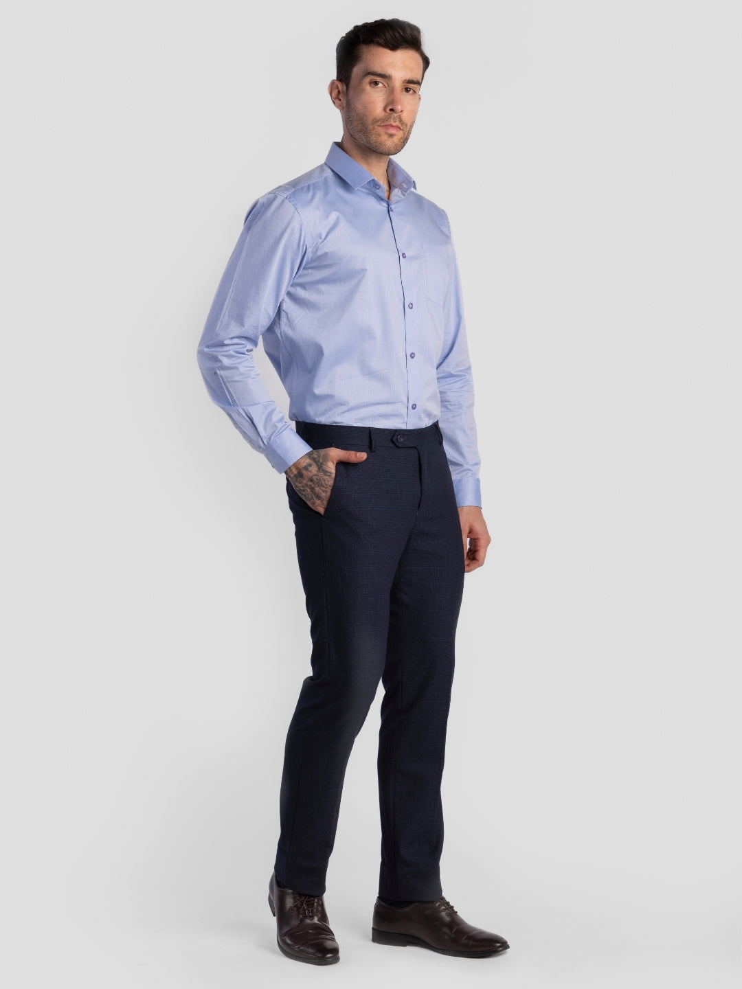 Navy Poly Viscose Blend Trousers for Men | Tailor Fit Luxury Wear